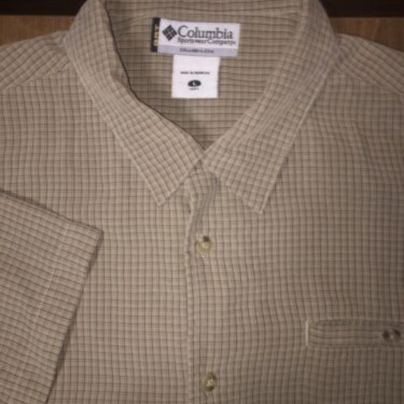 Columbia Men's Size Large Green Gray Short Sleeve Button Up Plaid Shirt - Picture 1 of 9